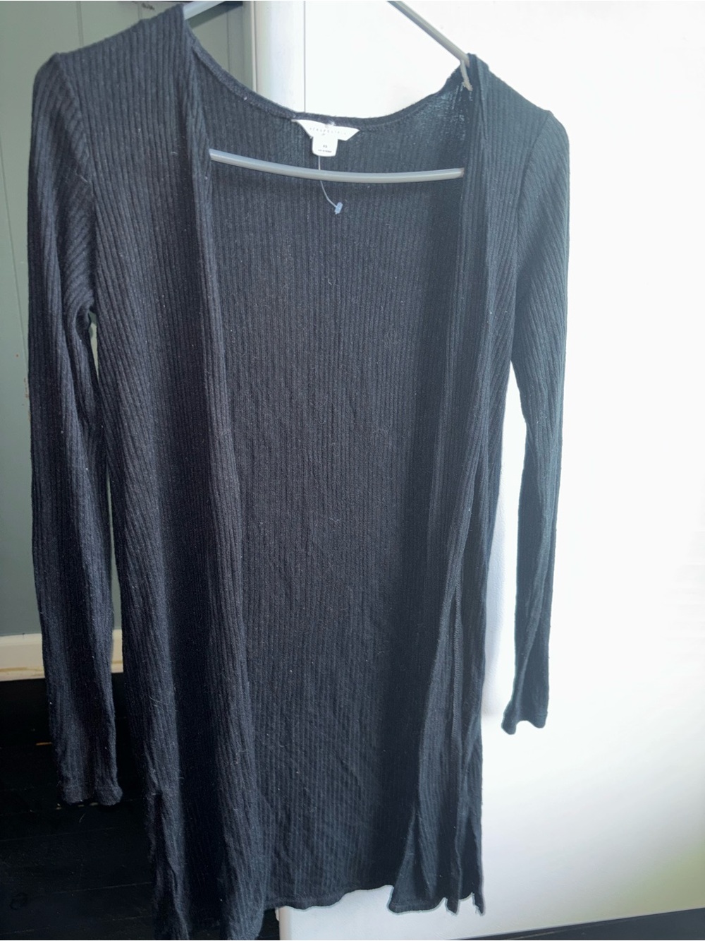 Aeropostale Long Open-Front Ribbed Cardigan - Black